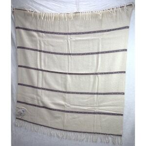 Faribo 100%  Pure Wool Afghan Throw Stripes Fringe Ivory NWT
